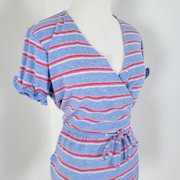 La Vie en Rose romper striped ruffles short rayon short sleeve summer spring - Picture 11 of 14